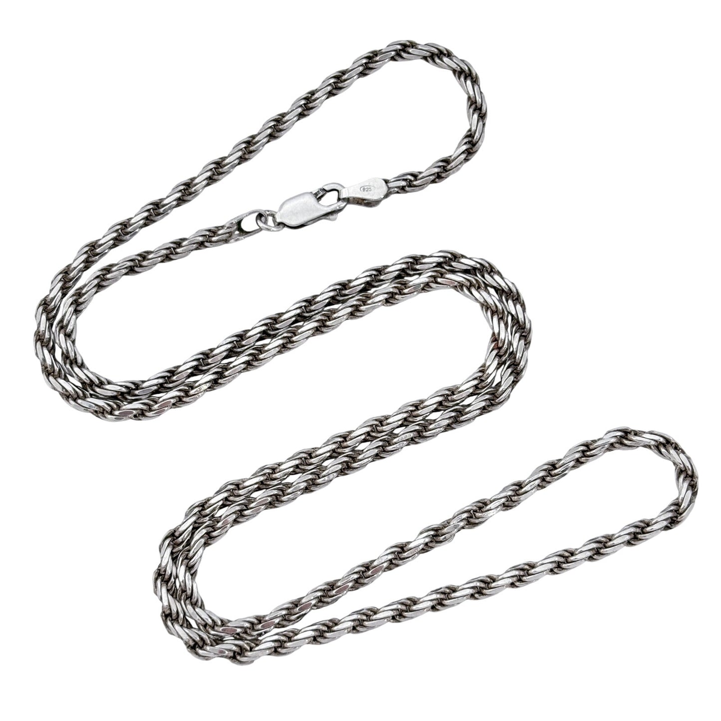 Vintage Italian Sterling Silver 925 Rope Link Chain Necklace 24"