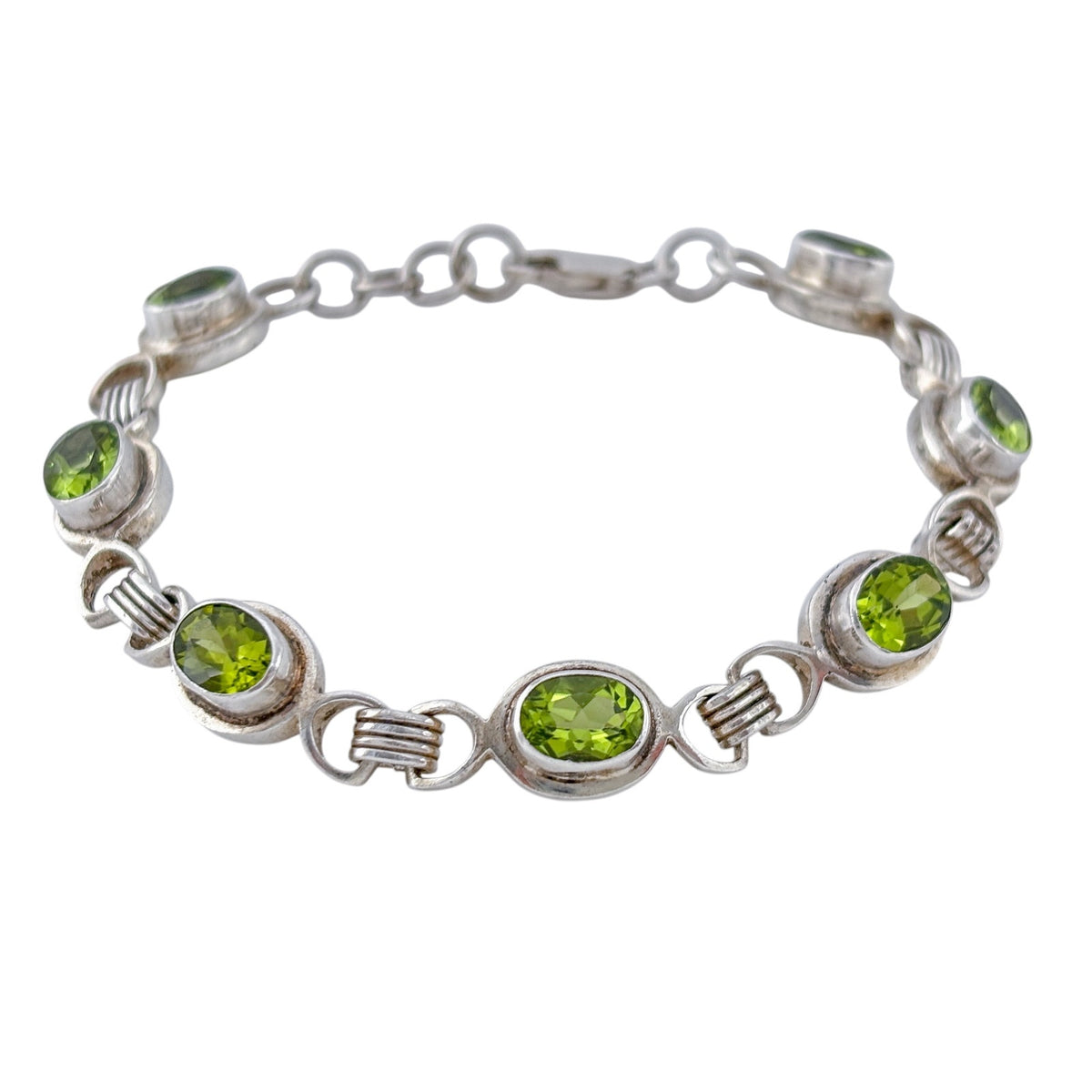 Vintage Sterling Silver 925 Preridot Link Bracelet 7"-7.5"