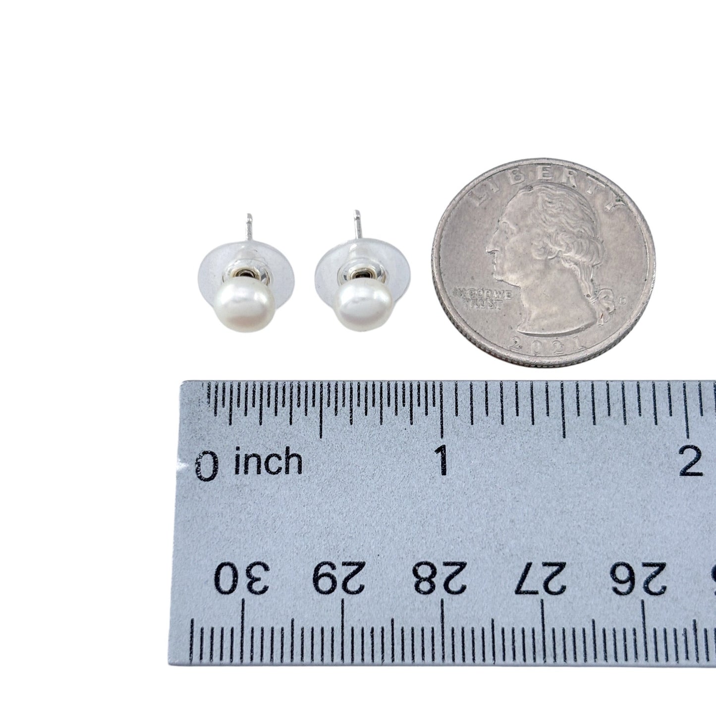 Vintage Sterling Silver White Imitation Pearl Stud Earrings