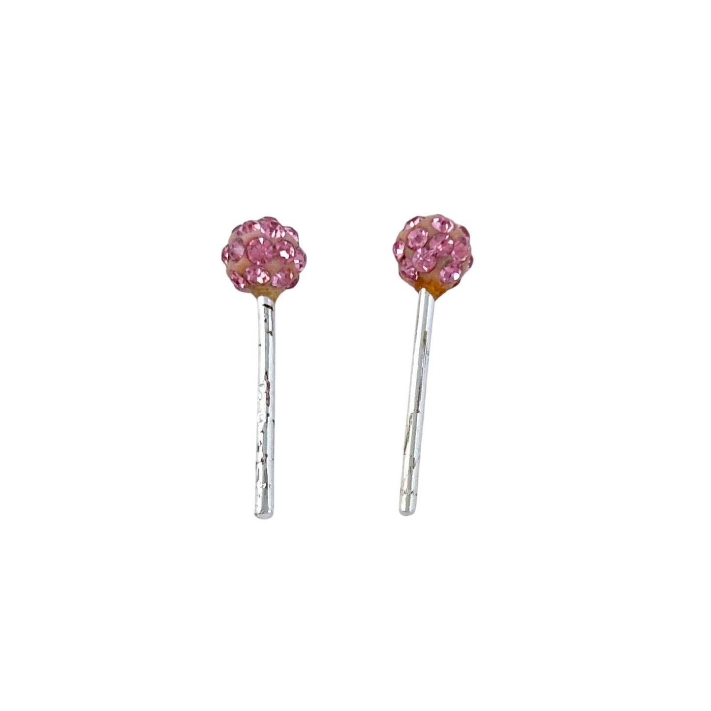 Vintage Sterling Silver 925 Pink Rhinestone Stud Earrings