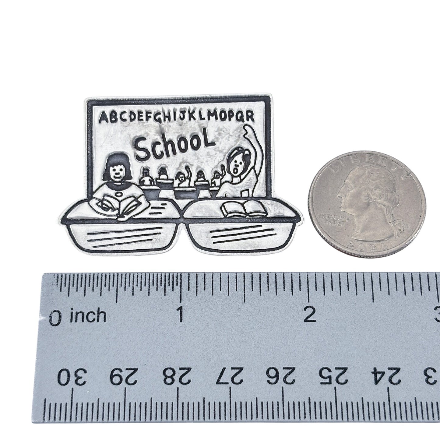 Vintage Sterling Silver 925 School Chalkboard Brooch
