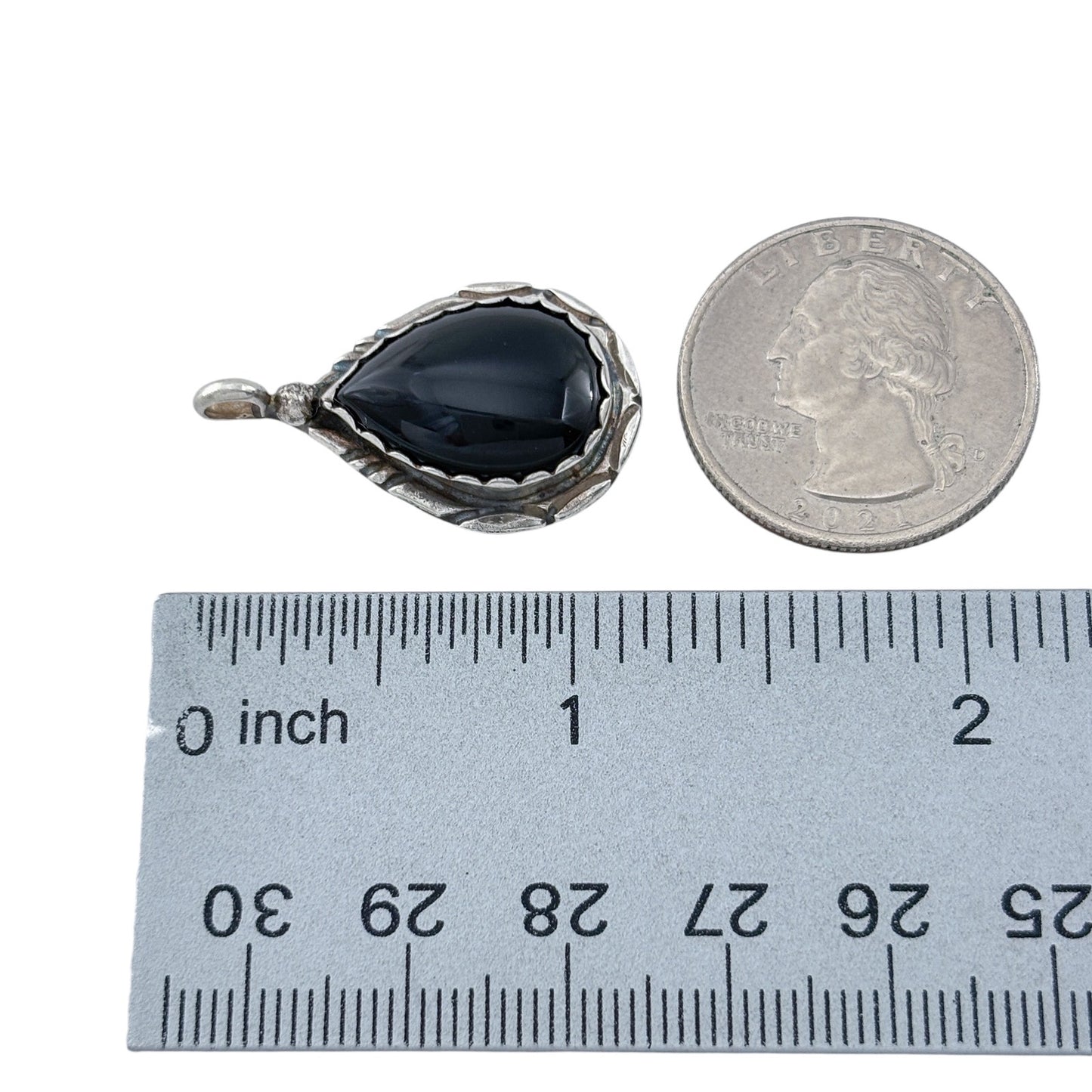 Vintage RB Sterling Silver 925 Black Onyx Teardrop Cabochon Pendant