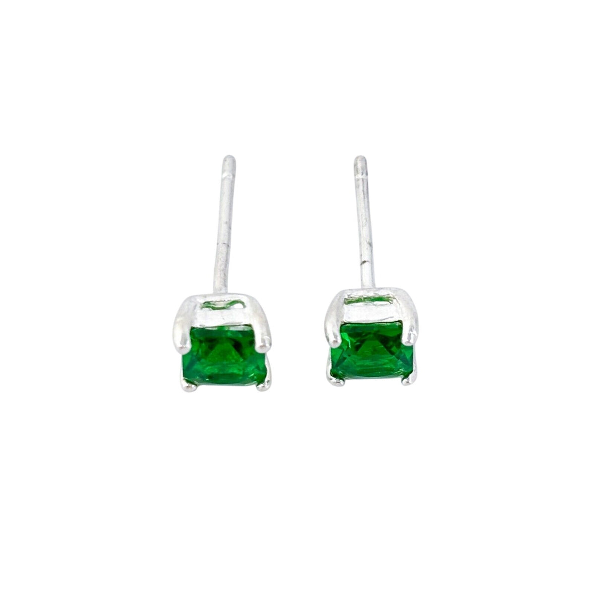 Vintage Sterling Silver 925 5mm Green Cubic Zirconia Stud Earrings