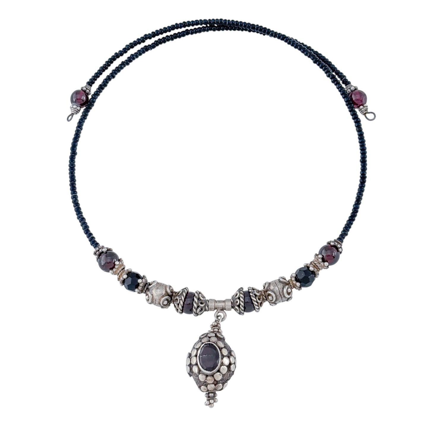 Vintage Sterling Silver 925 Garnet Bead Necklace 16"