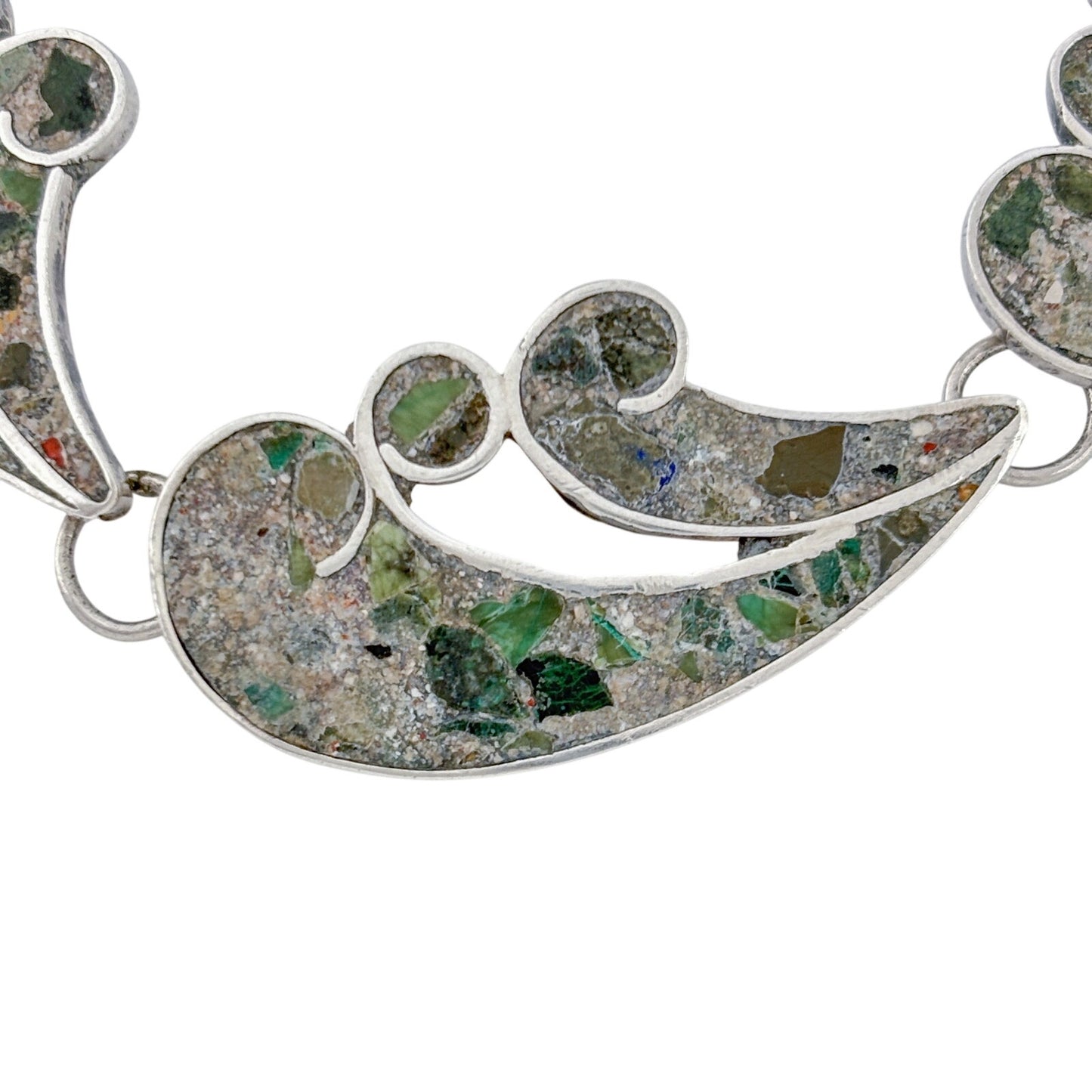 Vintage Sterling Silver 925 Mosaic Stone Bracelet 7"