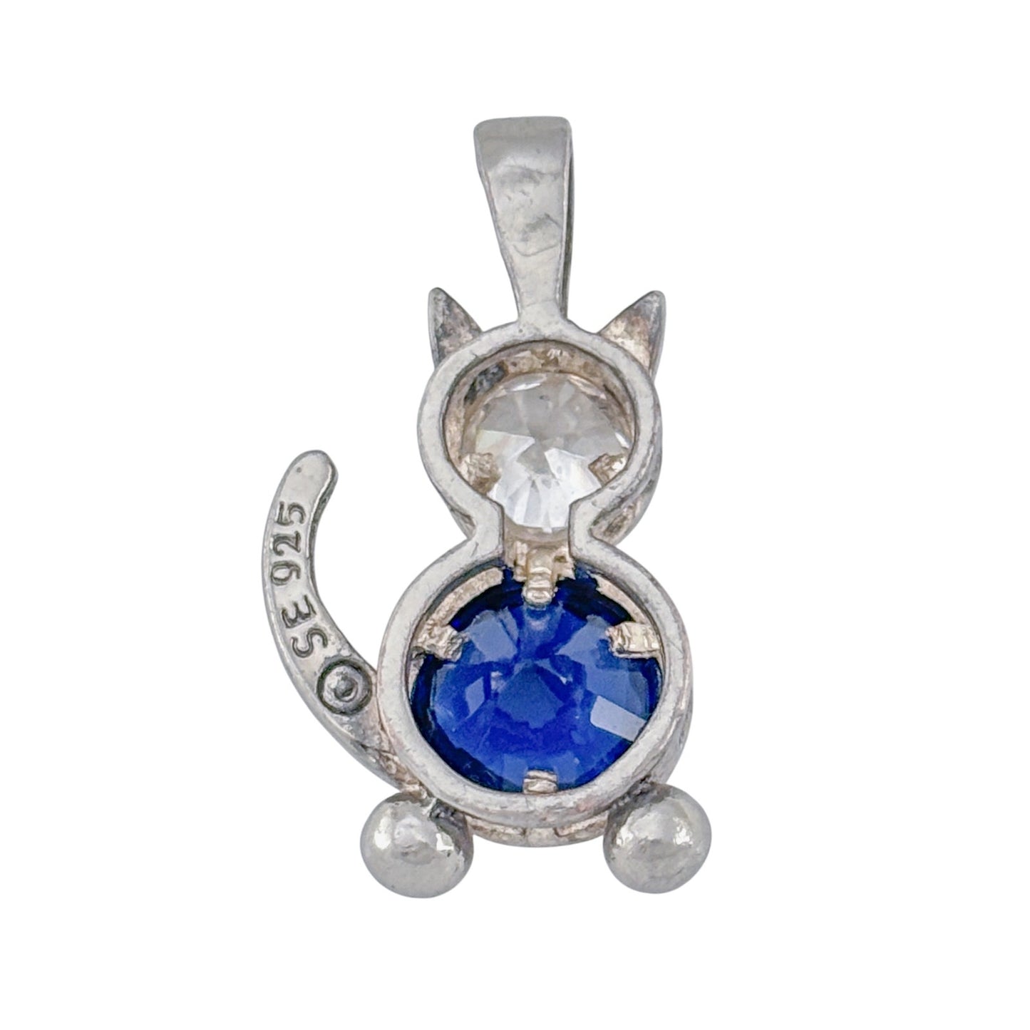 Vintage Sterling Silver 925 Blue Cubic Zirconia Cat Charm