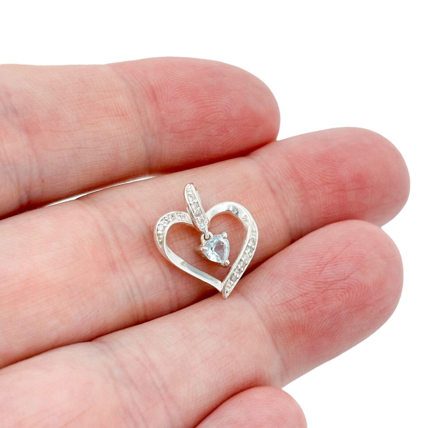 Vintage Sterling Silver 925 Topaz Cubic Zirconia Heart Pendant