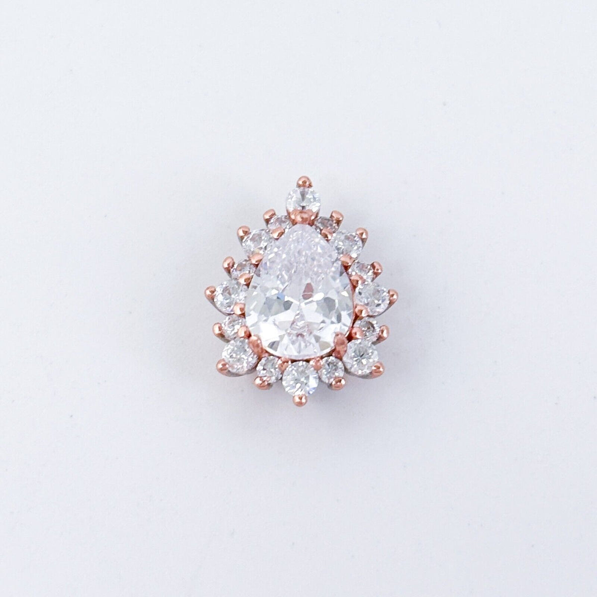 Vintage Sterling Silver 925 Rose Gold-Tone Pear Cubic Zirconia Pendant