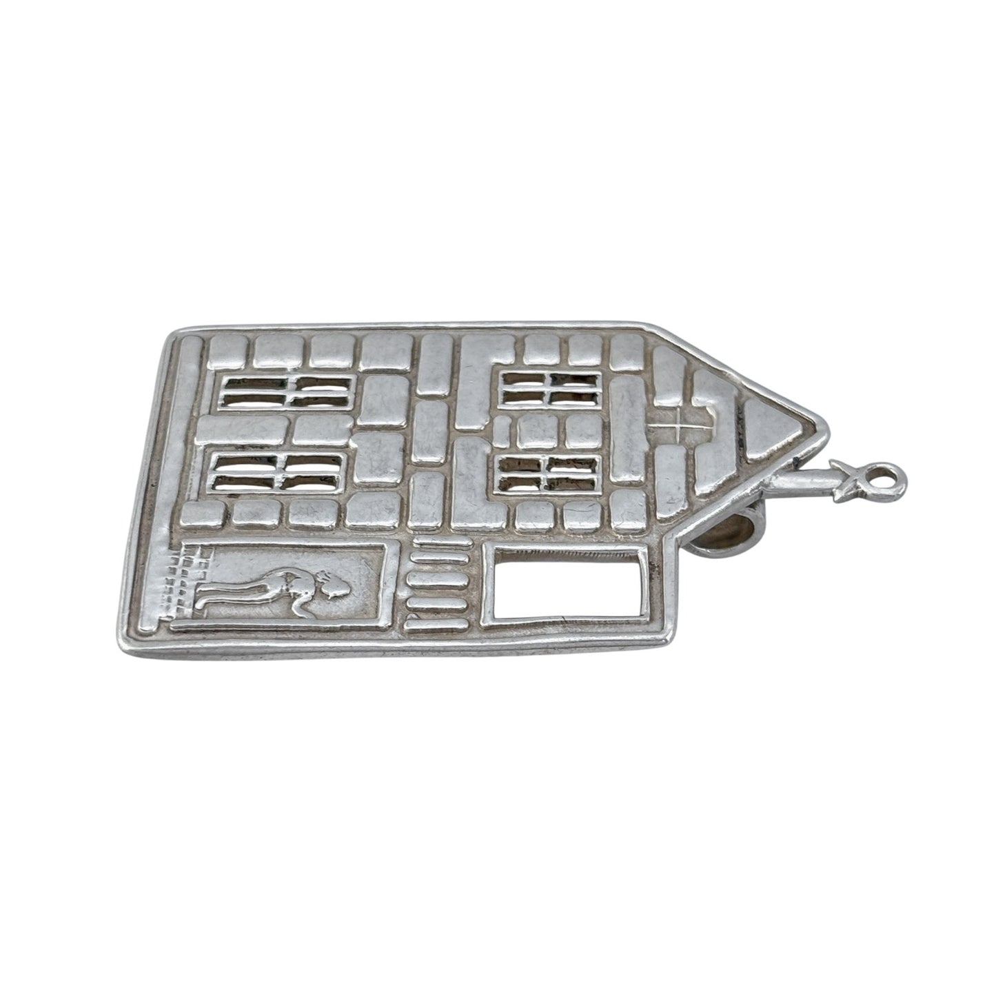 Vintage Mexico Taxco Sterling Silver 925 House Pendant Brooch