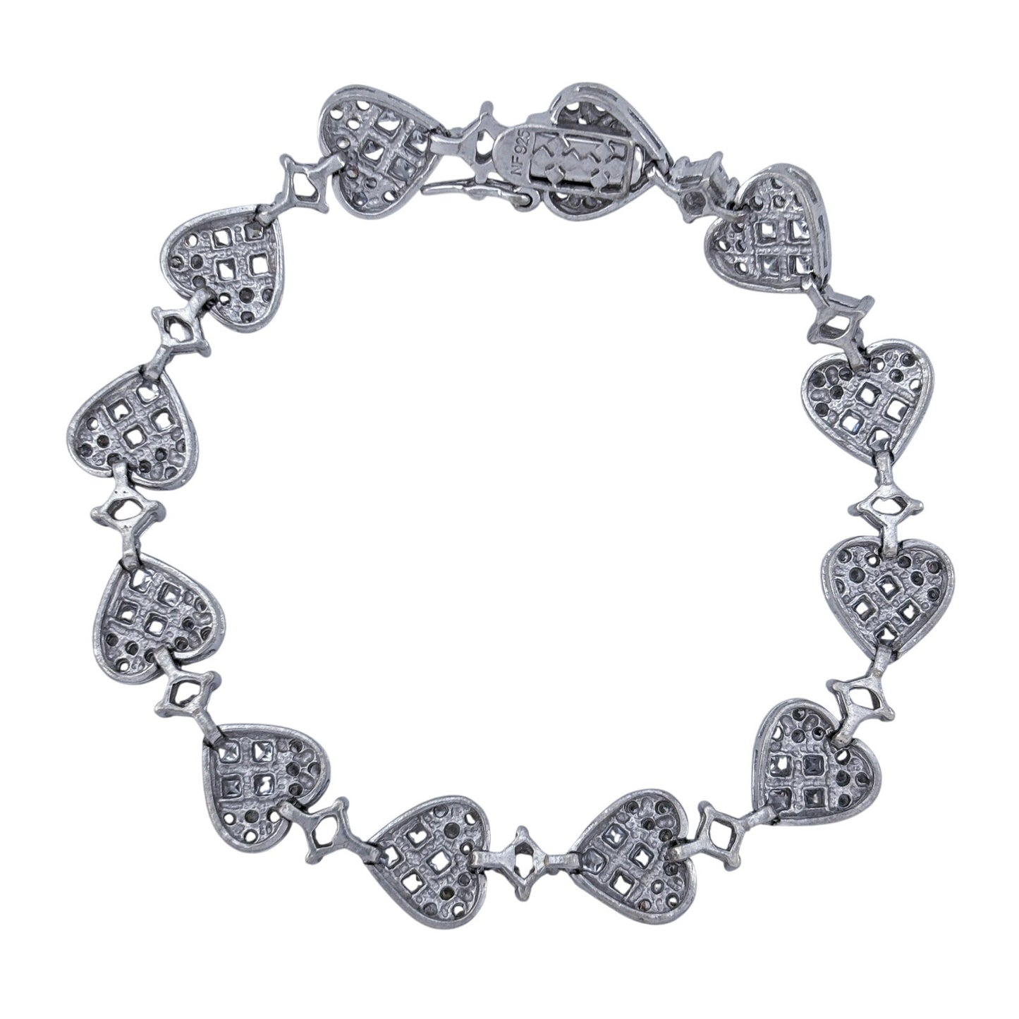 Vintage Sterling Silver 925 Cubic Zirconia Heart Bracelet 7.25"