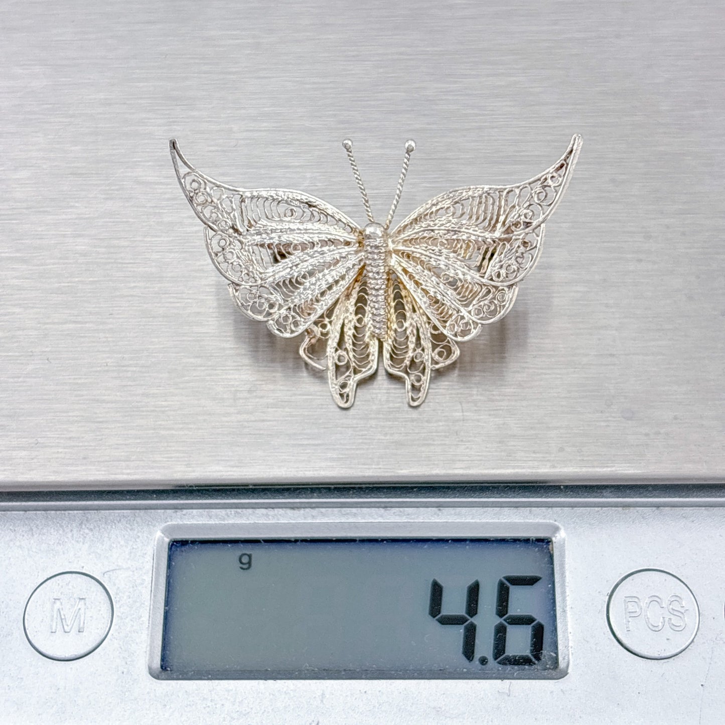 Vintage Sterling Silver 925 Filigree Butterfly Brooch