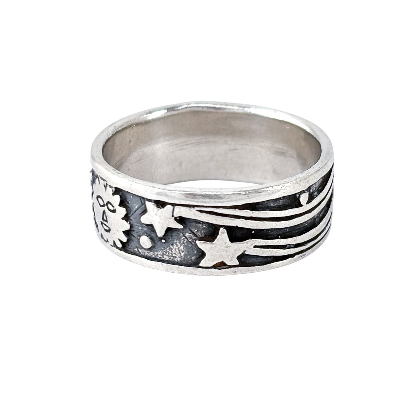 Vintage Sterling Silver 925 Celestial Sun Moon Stars Ring Size 10.75