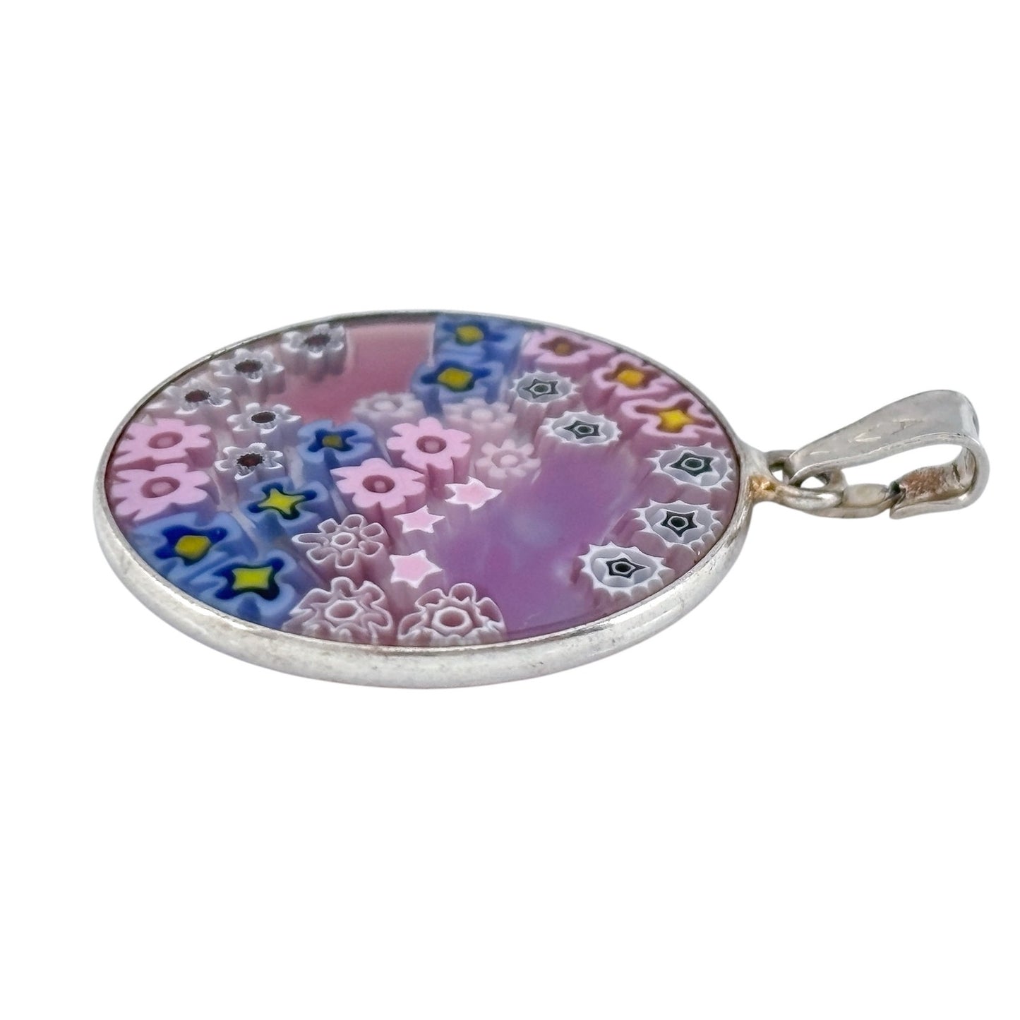 Vintage Sterling Silver 925 Pink Millefiori Glass Pendant