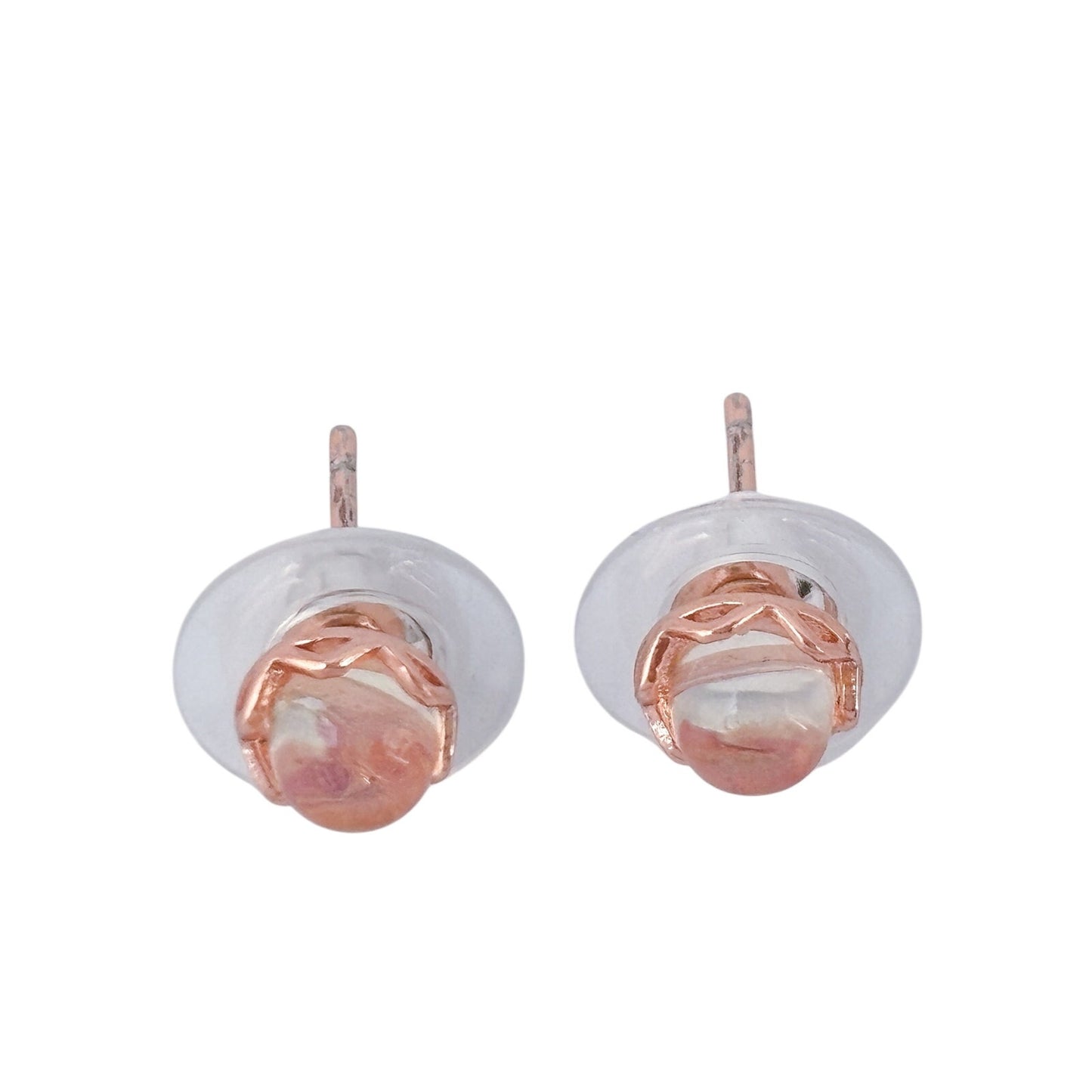 Vintage Rose Gold-Tone Sterling Silver 925 Glass Sphere Stud Earrings