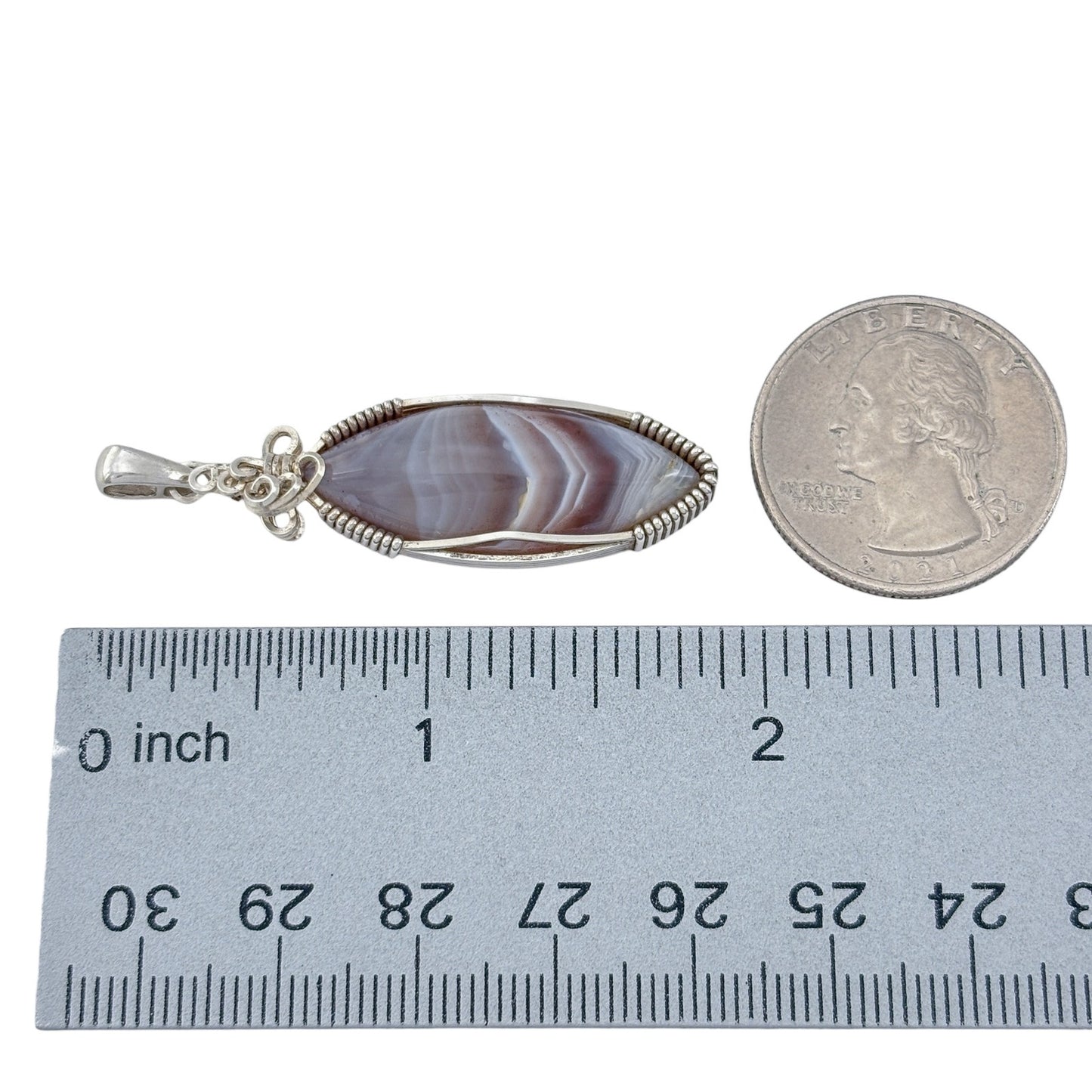 Vintage Sterling Silver 925 Banded Agate Pendant