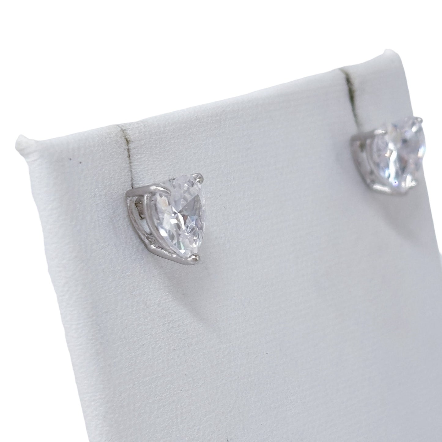 Vintage Sterling Silver 925 Heart Cubic Zirconia Stud Earrings