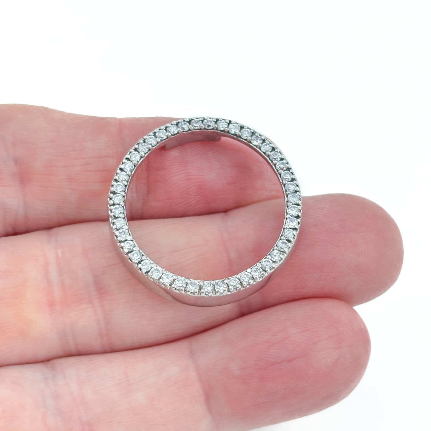 Vintage Sterling Silver 925 Cubic Zirconia Circle Pendant