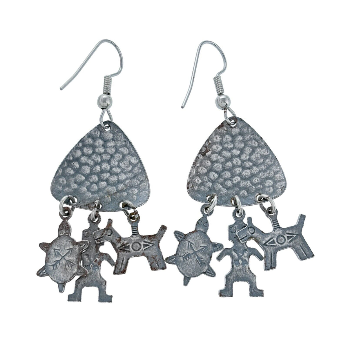 Vintage Steel Dog Figure Turtle Design Dangle Earrings