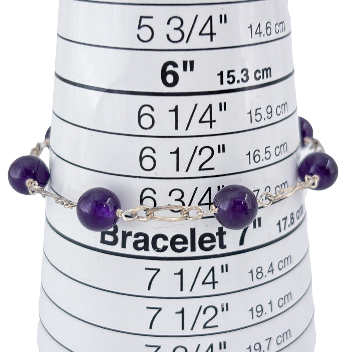 Vintage Sterling Silver 925 Amethyst Bead Bracelet 7.25"