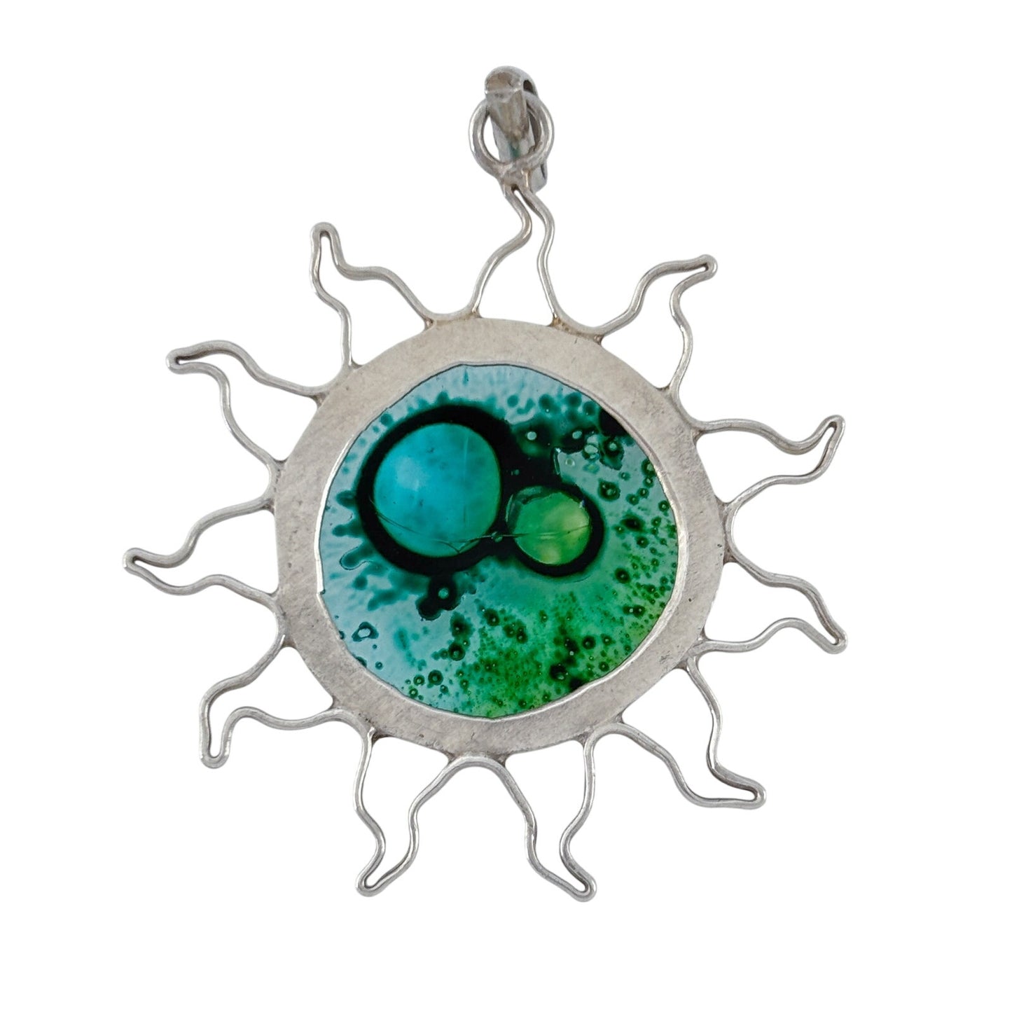 Vintage Sterling Silver 925 Green Glass Sun Pendant