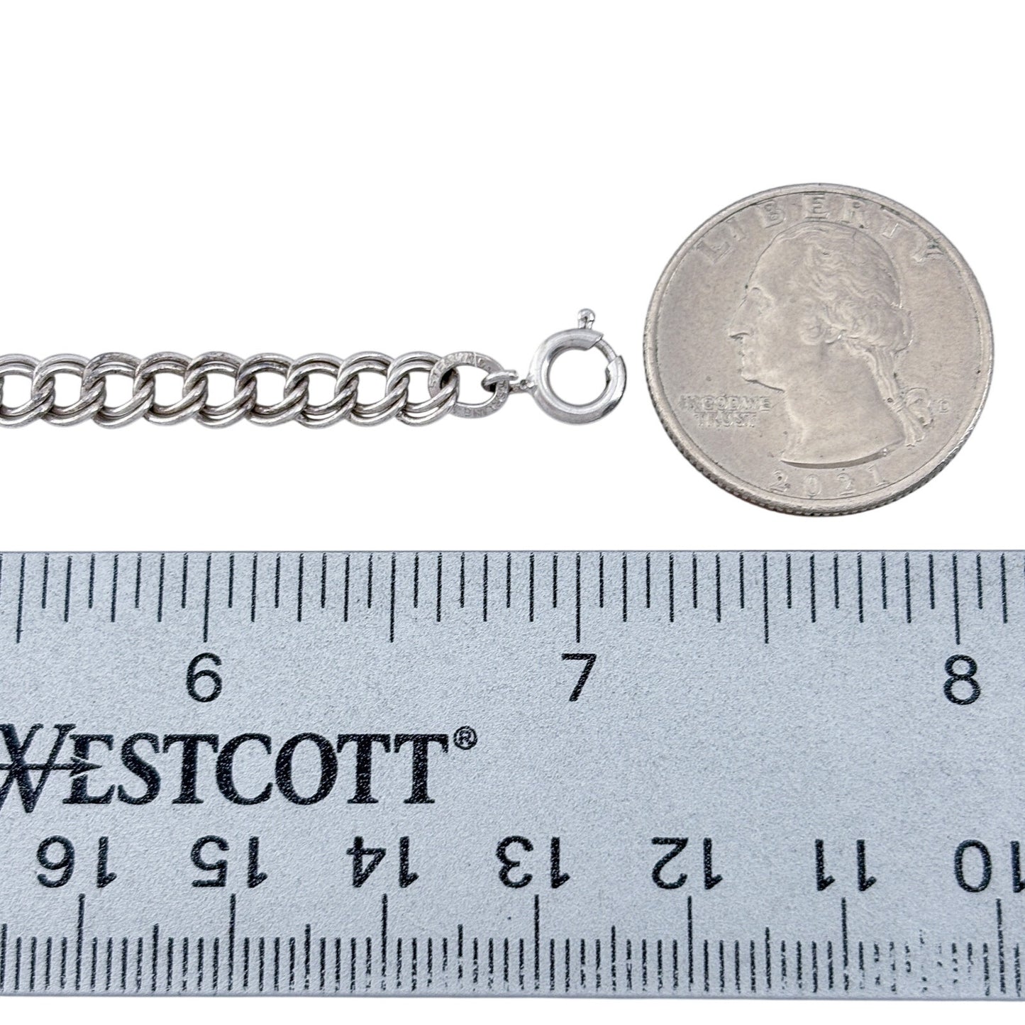 Vintage Sterling Silver 925 Double Link Charm Bracelet 7"