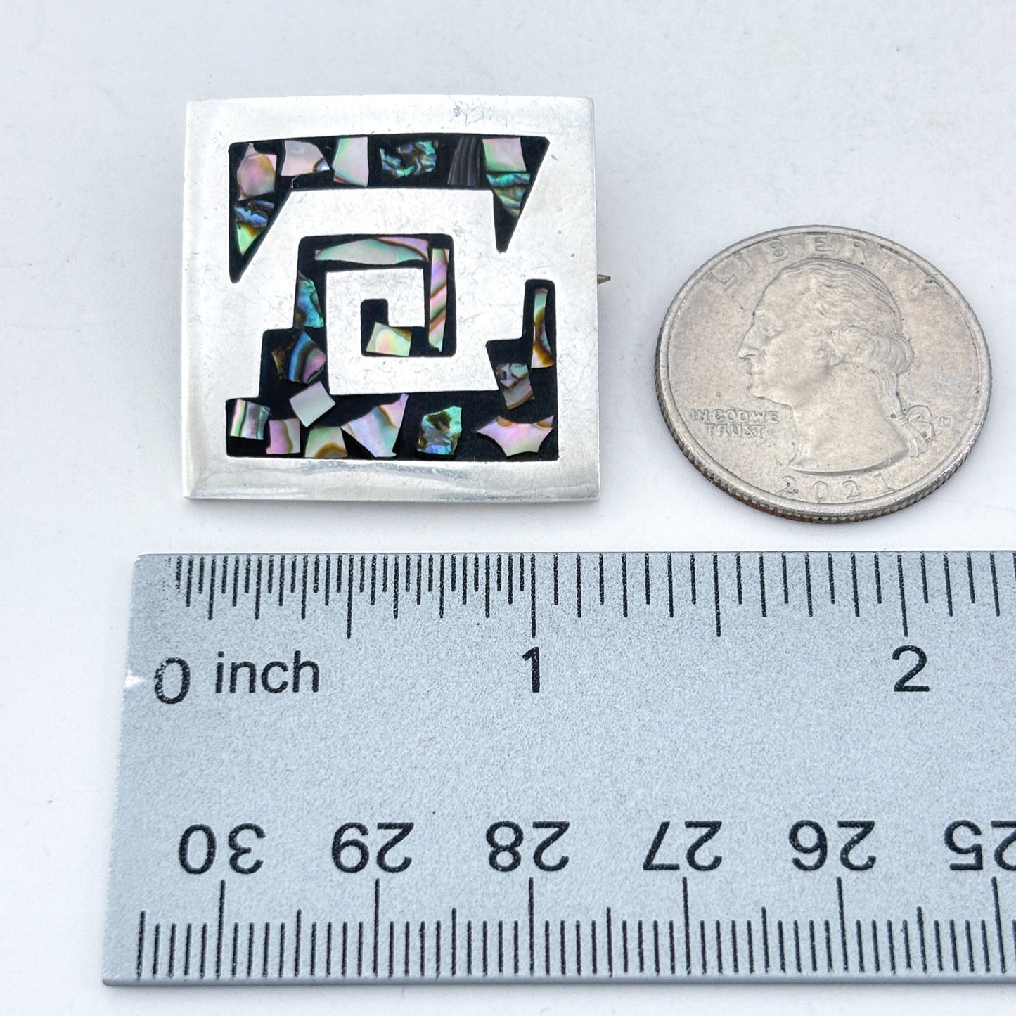 Vintage Mexican Taxco Sterling Silver 925 Abalone Geometric Brooch