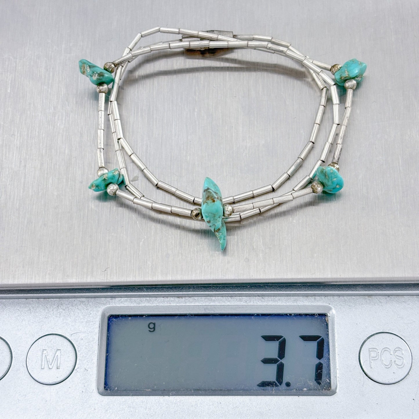 Vintage Sterling Silver Turquoise Liquid Silver Necklace 15"