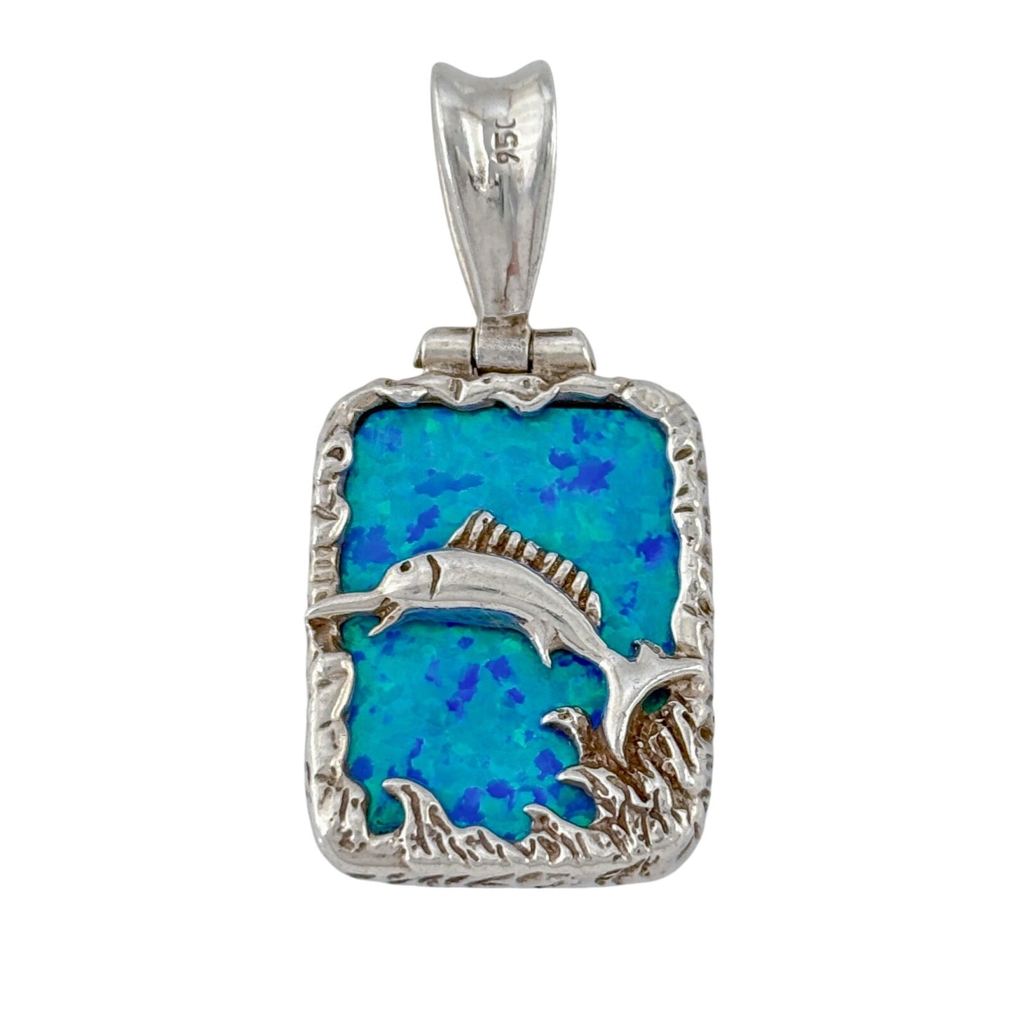 Vintage Sterling Silver 950 Reversible Blue Opal Swordfish Pendant