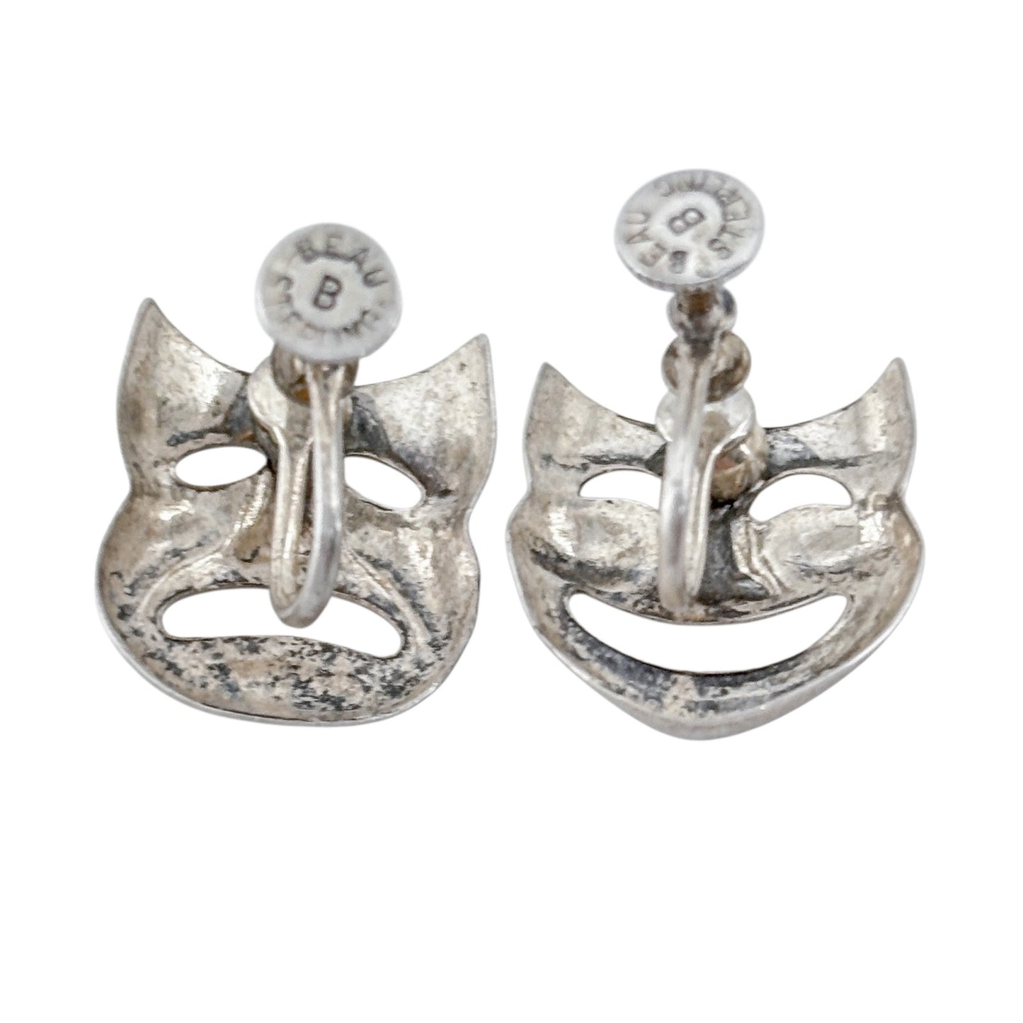 Vintage Sterling Silver 925 Comedy Tragedy Screwback Earrings