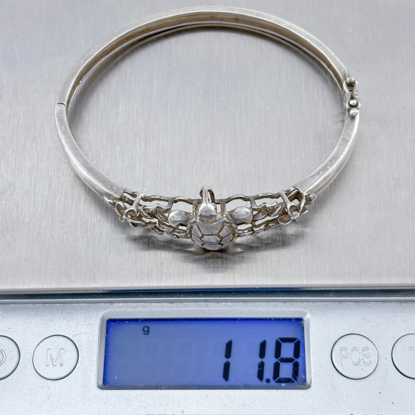 Vintage Sterling Silver 925 Cubic Zirconia Turtle Bangle 7"