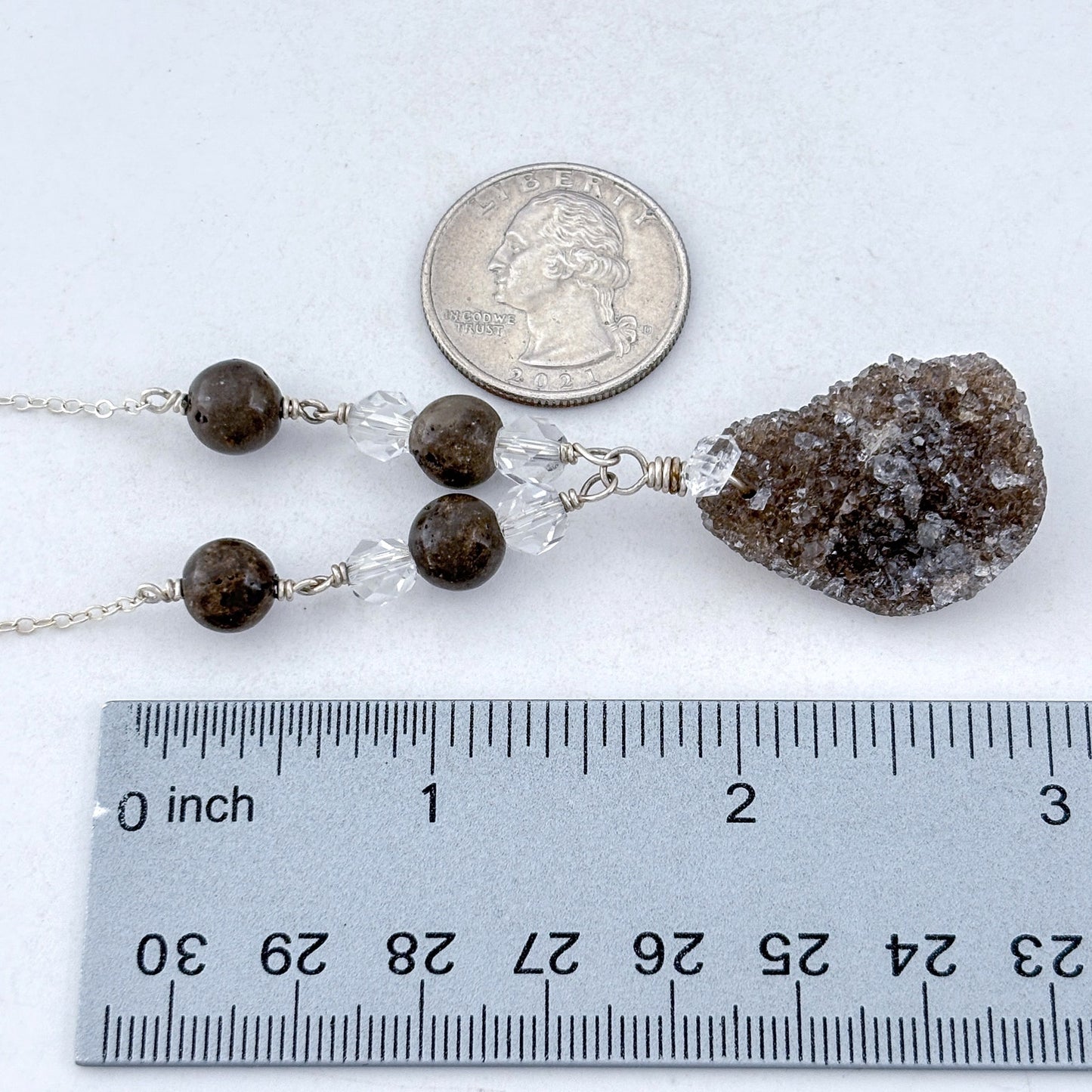 Vintage Deb Guyot Sterling Silver 925 Druzy Smoky Quartz Pendant Necklace 30"