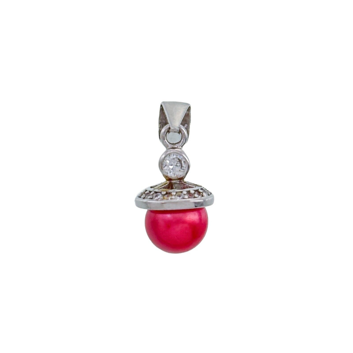 Vintage Sterling Silver 925 Cubic Zirconia Pink Pearl Drop Pendant