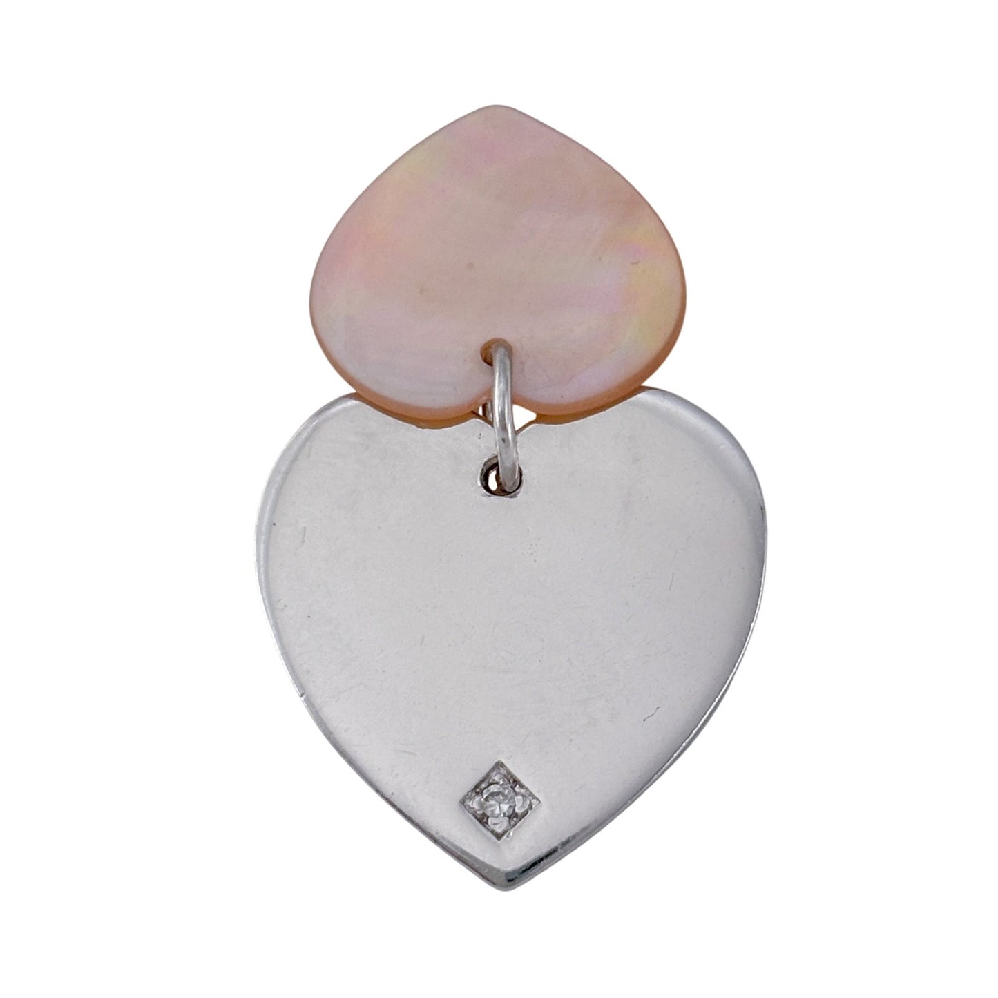 Vintage Sterling Silver 925 Diamond Mother of Pearl Heart Pendant