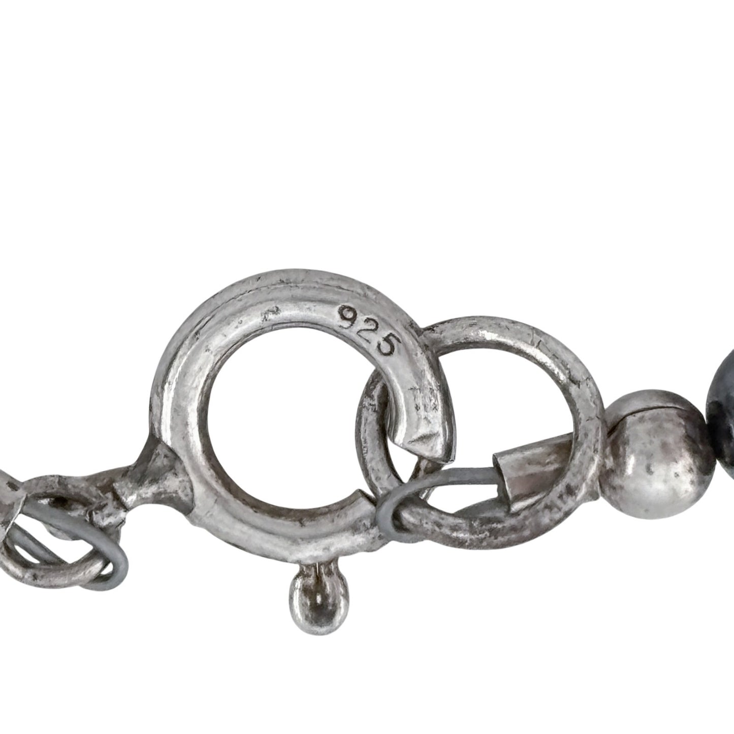 Vintage Sterling Silver 925 Snowflake Obsidian Pearl Anklet 10"