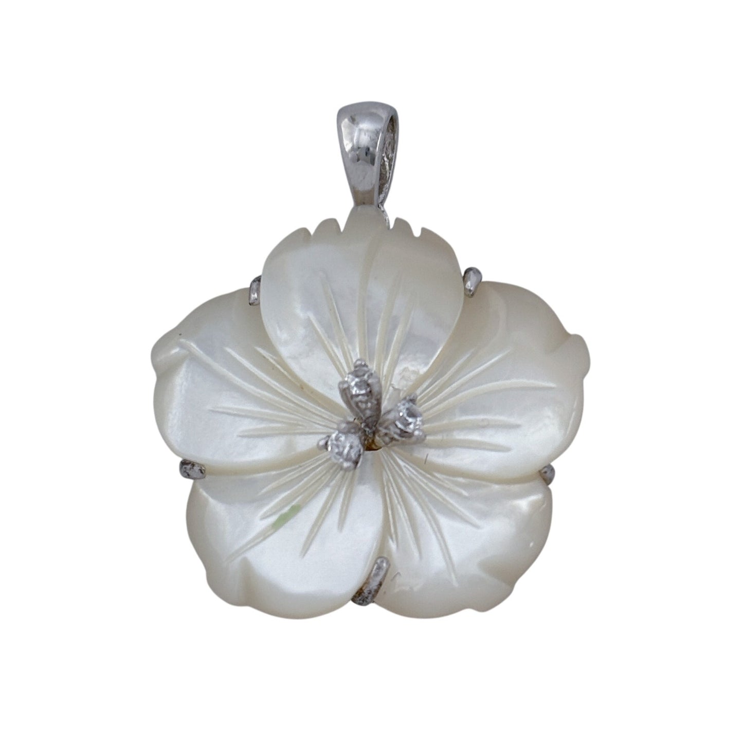 Vintage Sterling Silver 925 Mother of Pearl Flower Pendant
