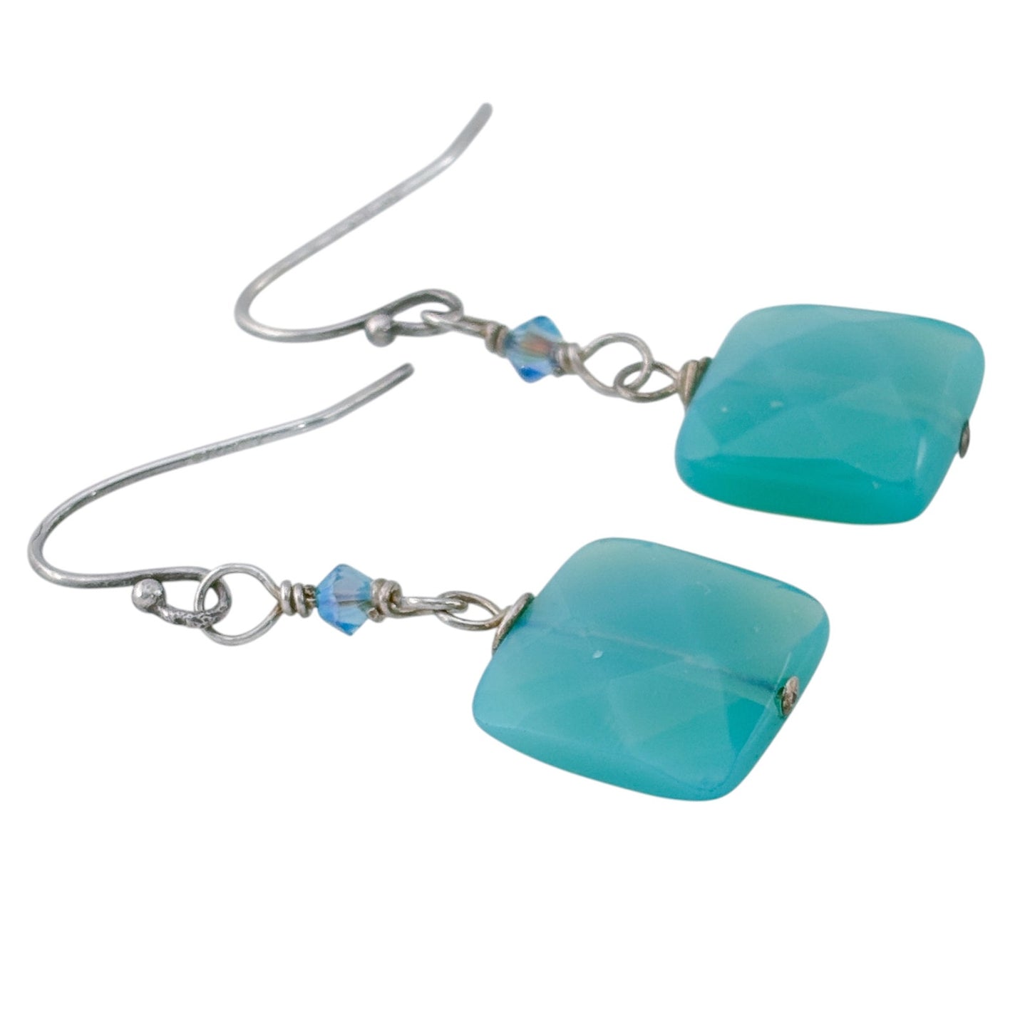 Vintage Sterling Silver 925 Crystal & Glass Square Bead Dangle Earrings