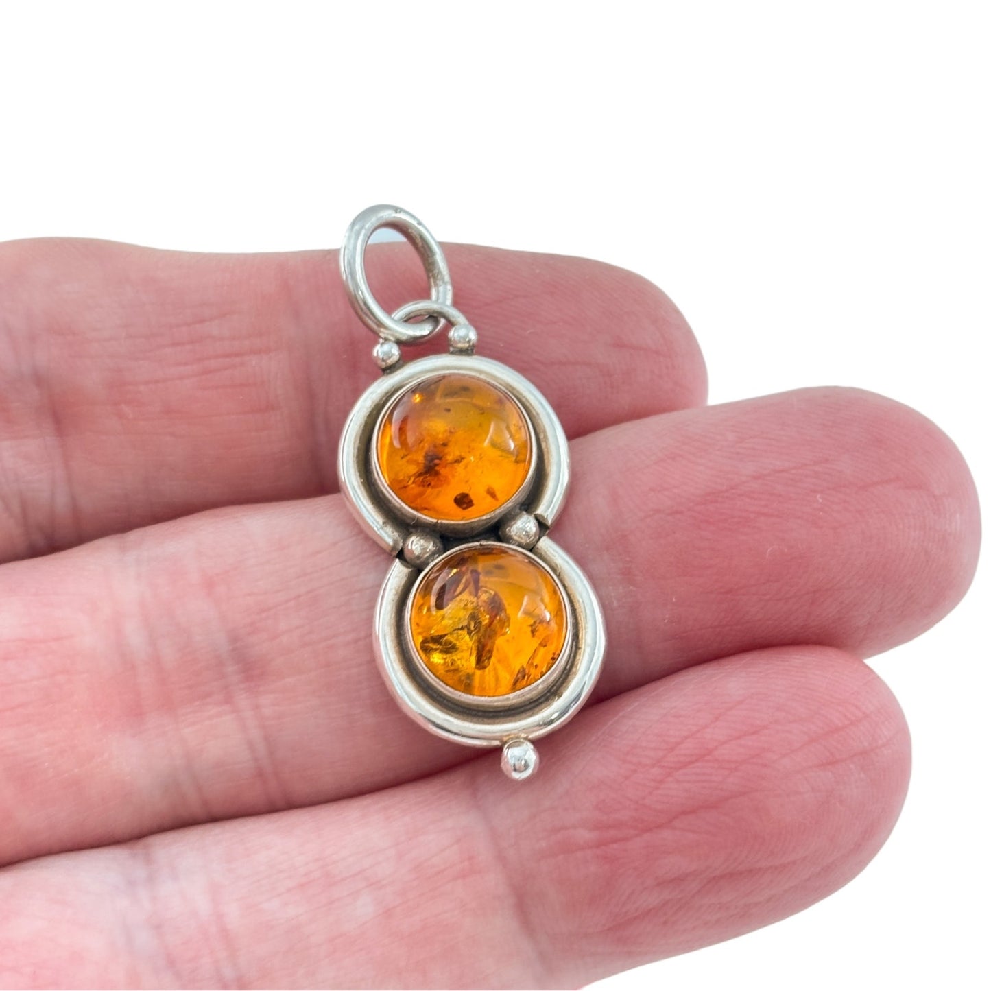 Vintage Sterling Silver 925 Double Amber Pendant