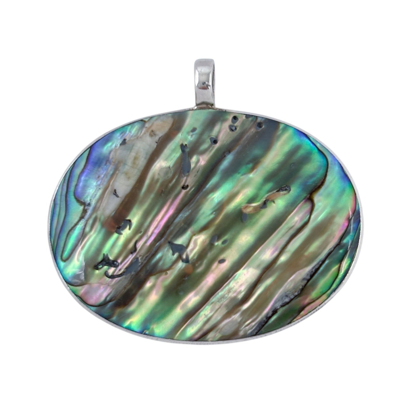 Vintage Sterling Silver 925 Abalone Shell Oval Pendant