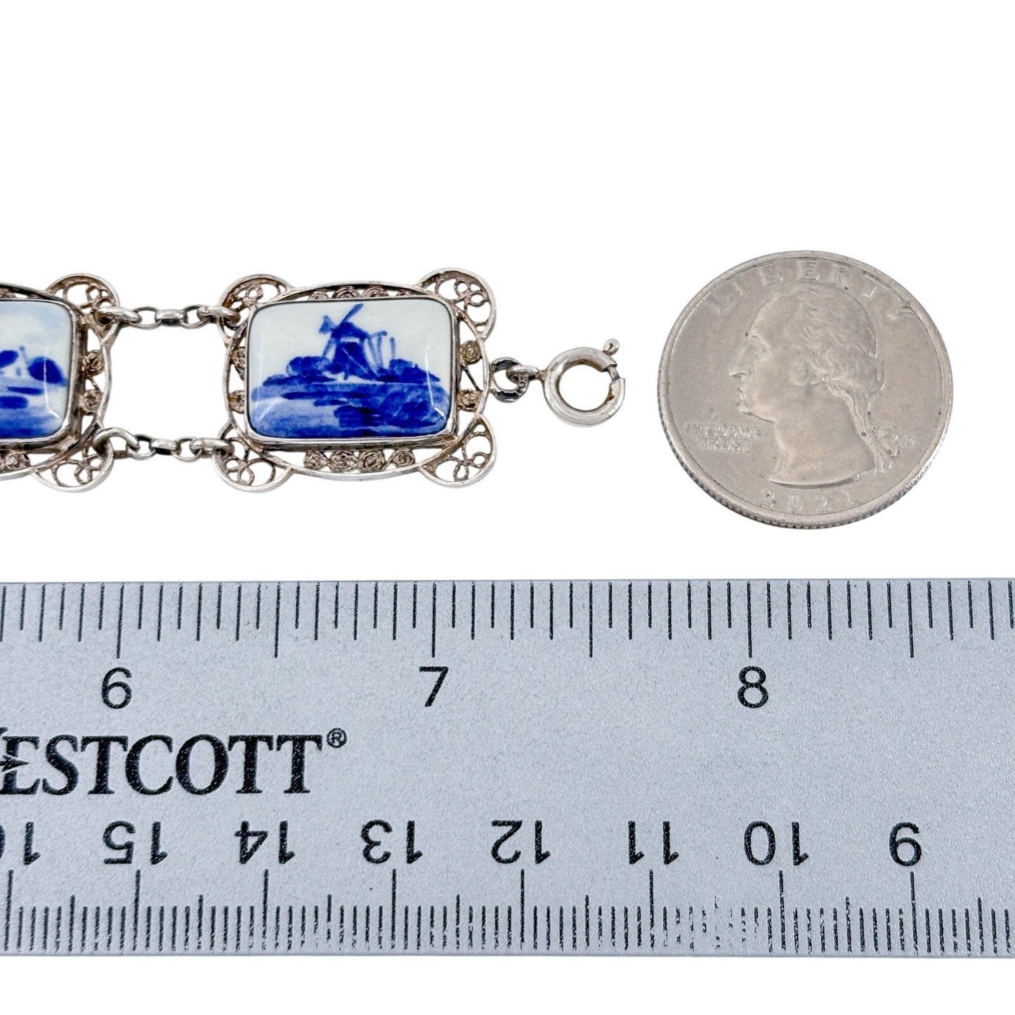 Vintage Delft Holland Sterling Silver 925 Porcelain Bracelet 7.5"