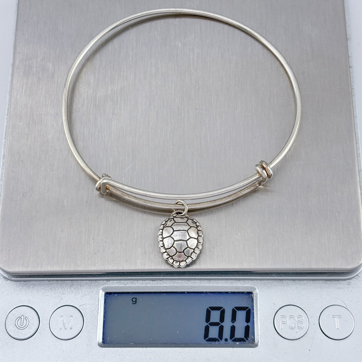 Vintage Sterling Silver 925 Adjustable Bangle with Turtle Charm 7.75"