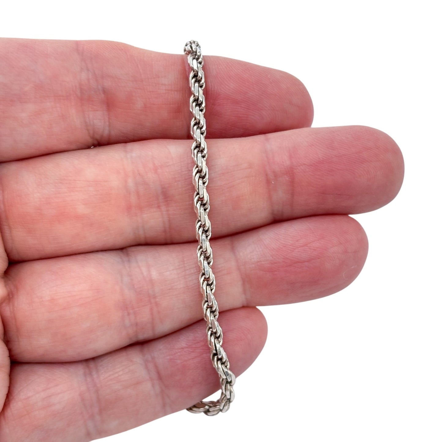 Estate Italy Sterling Silver 925 3mm Rope Chain Bracelet 7.5” | Italian Silver