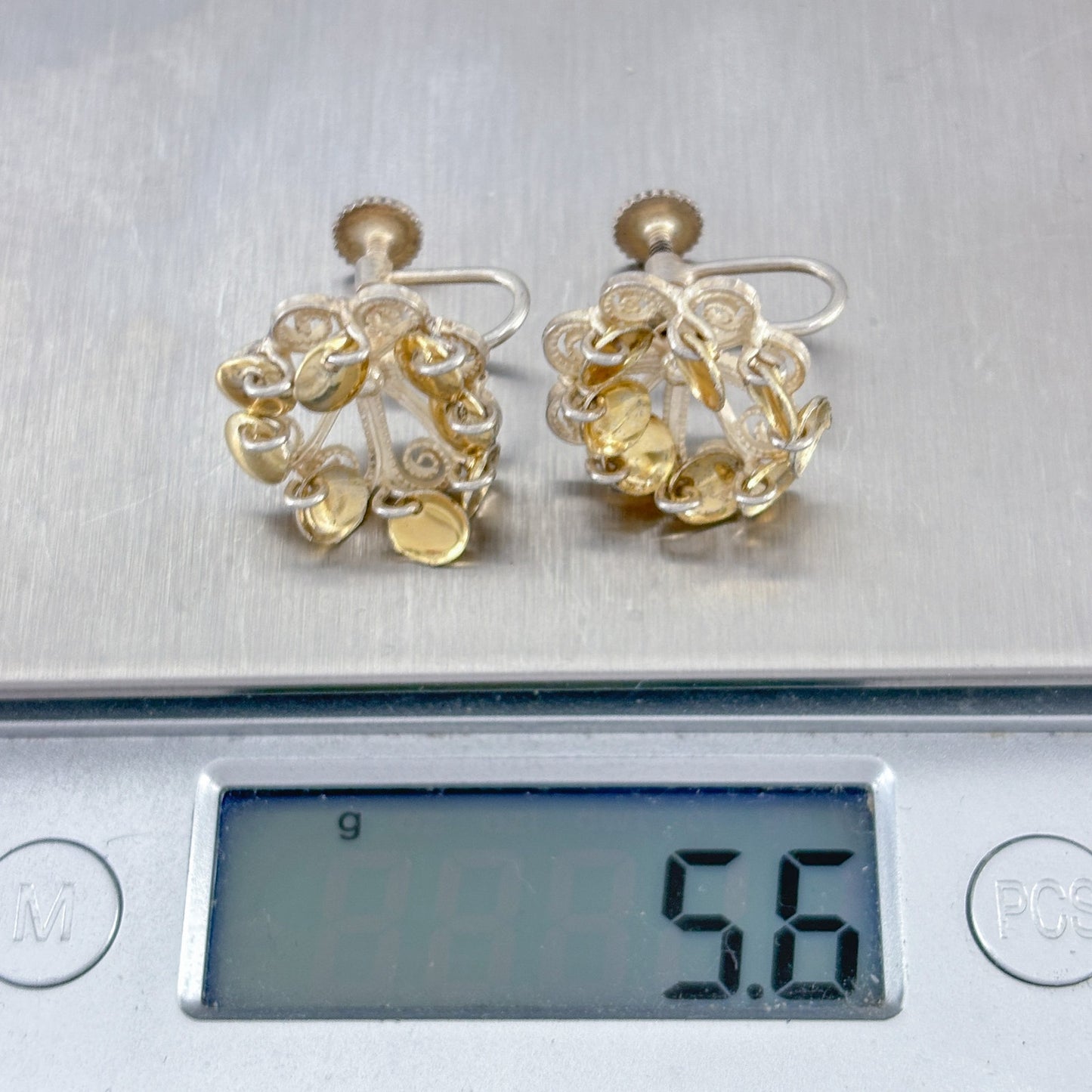 Vintage Silver 830 Gold Tone Disc Dangle Screwback Earrings