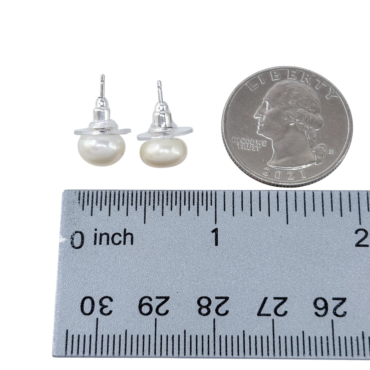 Vintage Sterling Silver 925 Large 8.6mm Pearl Stud Earrings