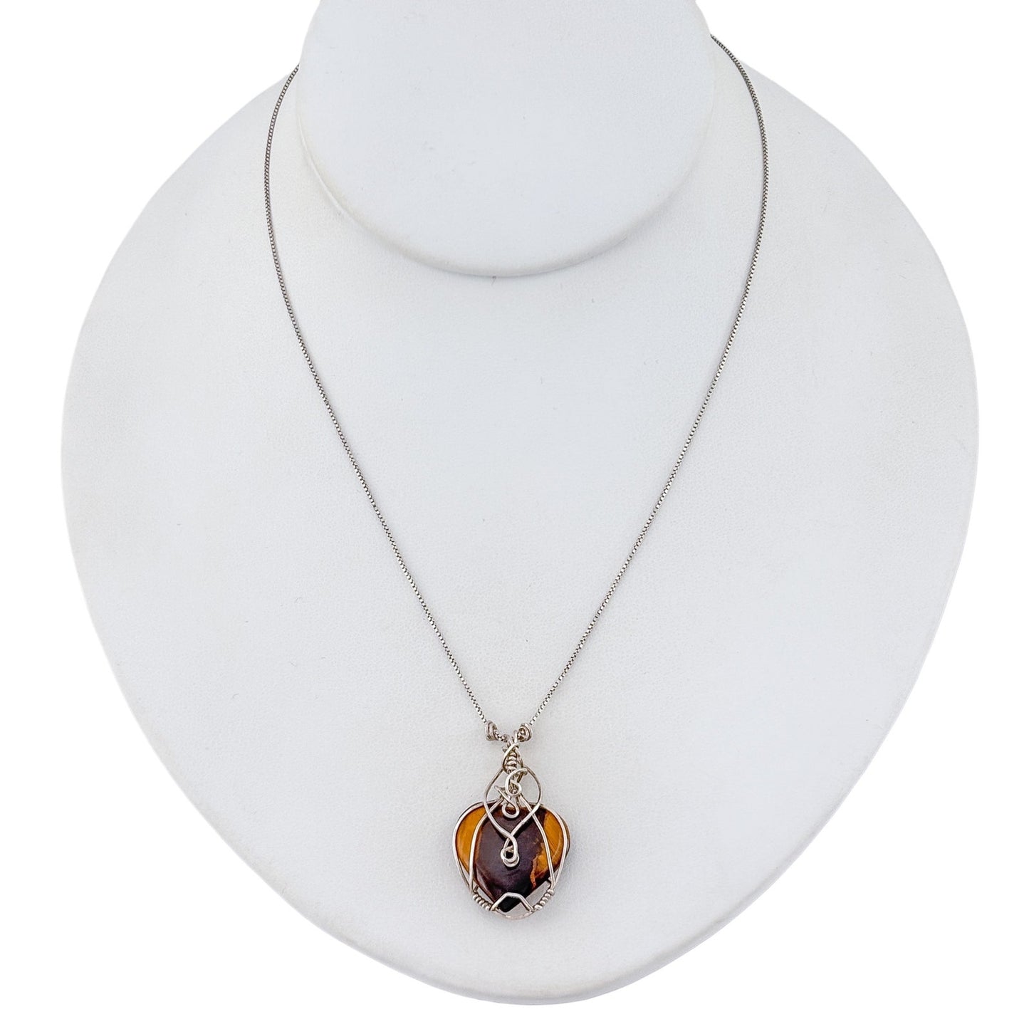 Vintage Sterling Silver 925 Tigers Eye Heart Pendant Necklace 18-20"
