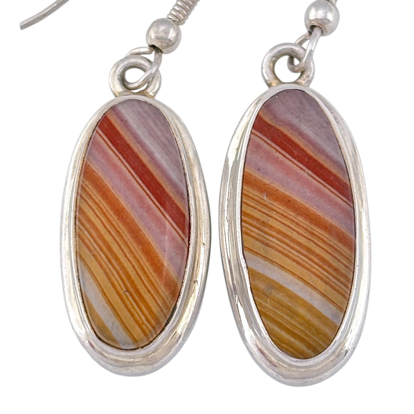 Vintage Sterling Silver 925 Banded Agate Earrings