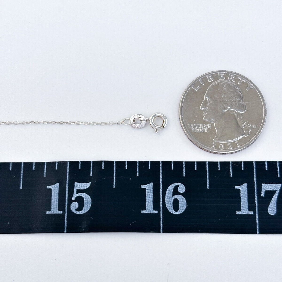Vintage SU Sterling Silver 925 0.6mm Cable Chain Necklace 16”