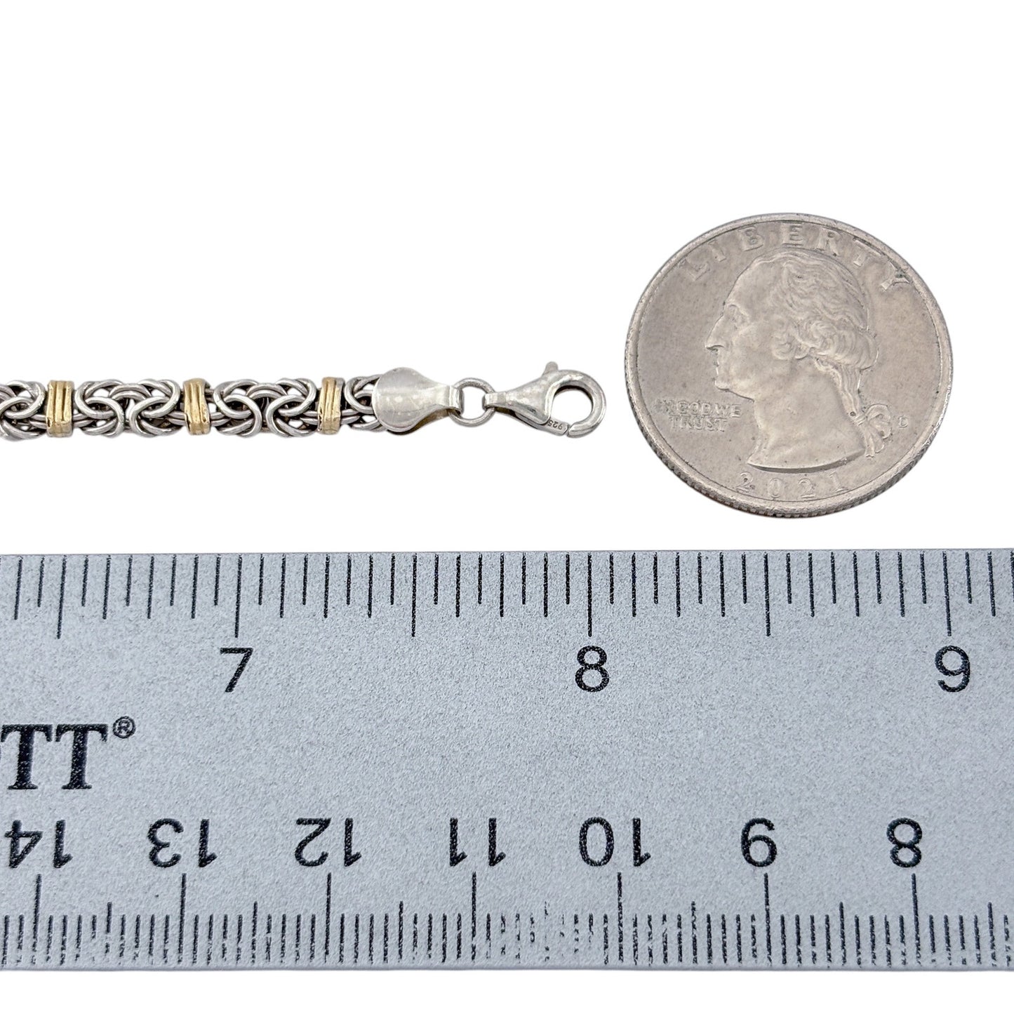 Vintage Sterling Silver 14K 925 Byzantine Gold Accent Bracelet 8"