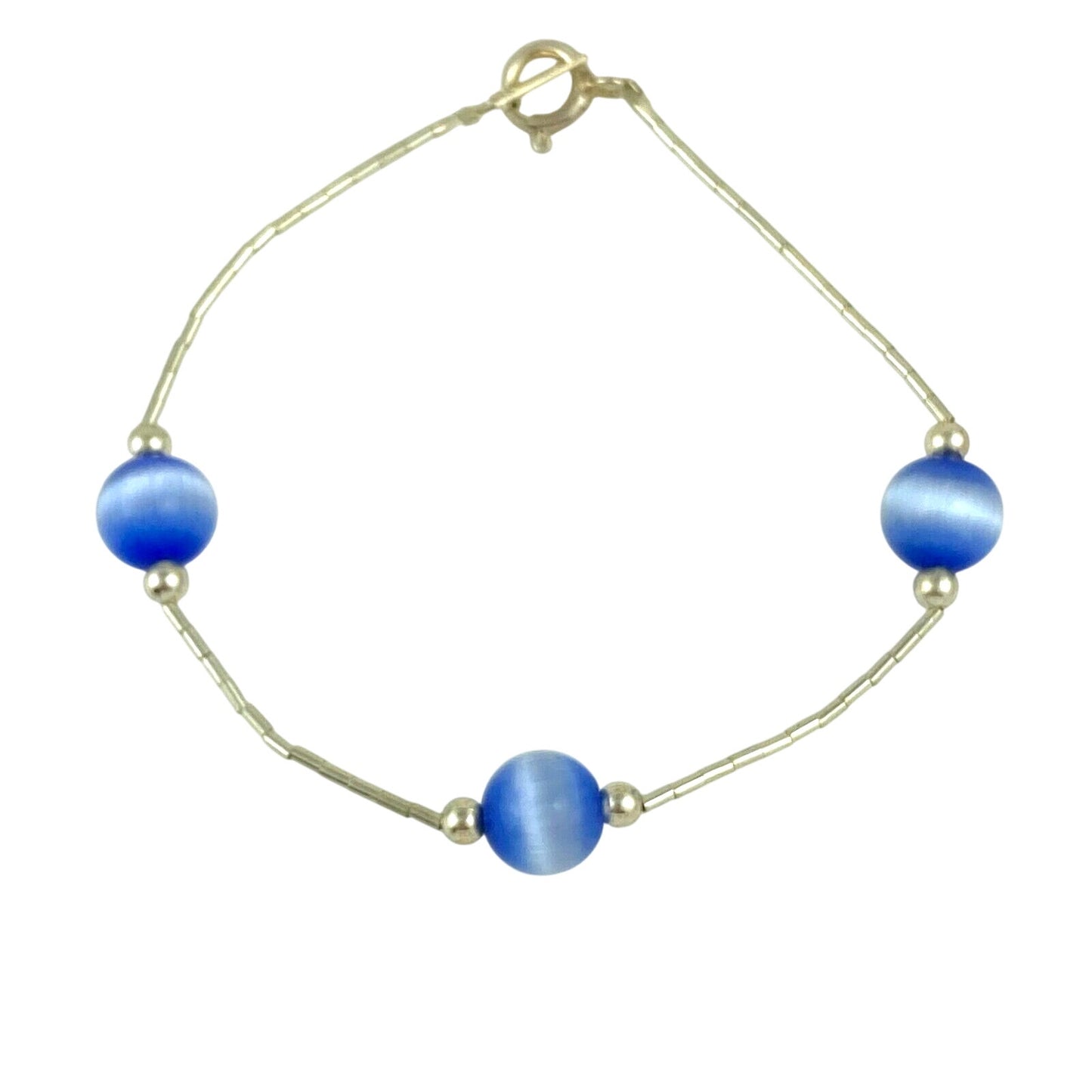 Vintage Sterling Silver 925 Blue Cat’s Eye Bracelet 7"