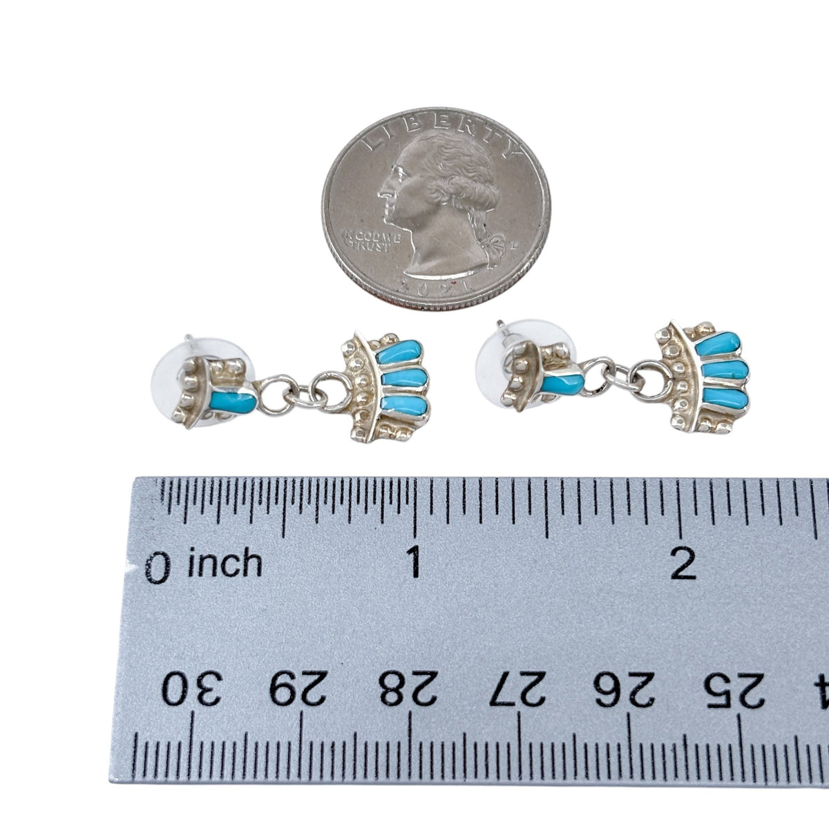 Vintage Sterling Silver 925 Zuni Petit Point Turquoise Earrings