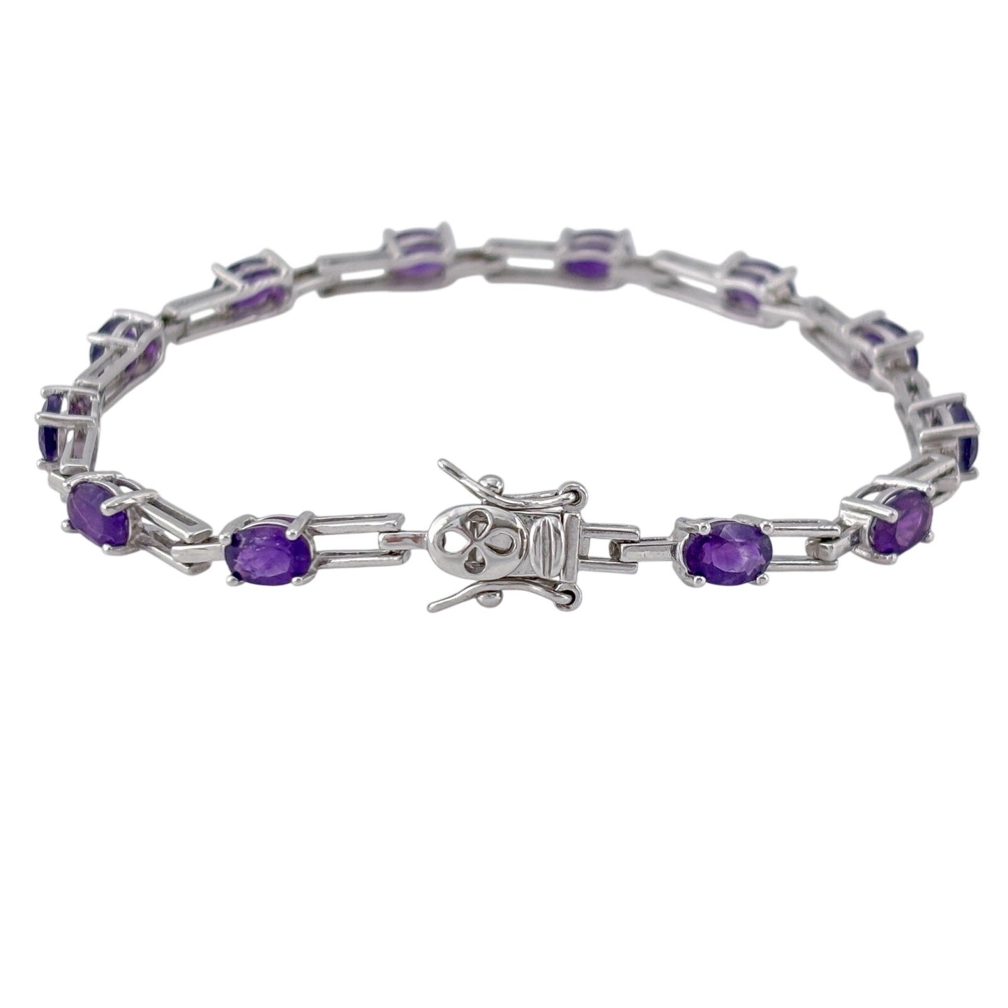 Vintage Sterling Silver 925 Amethyst Link Bracelet 7"